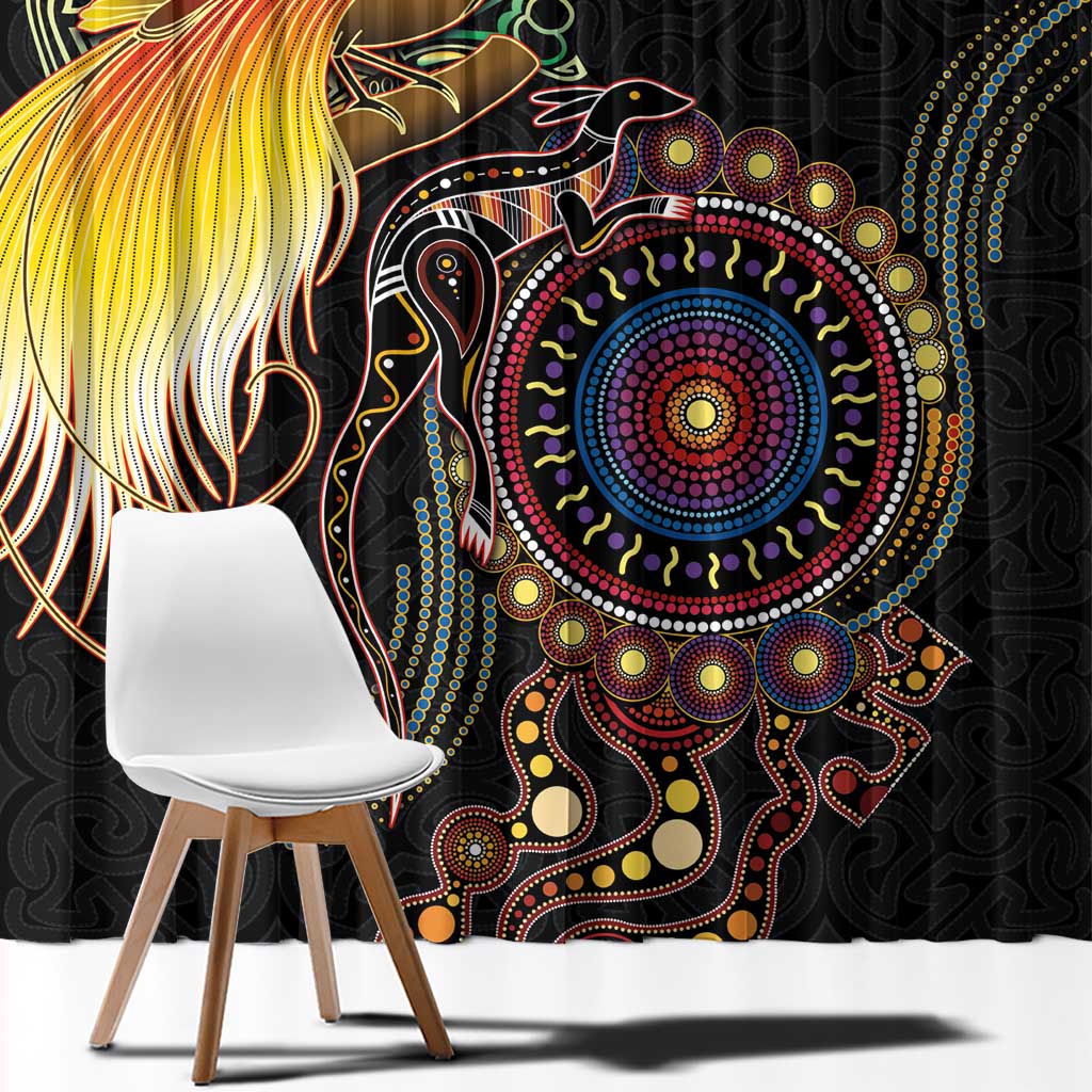Papua New Guinea and Australia Together Window Curtain Bird of Paradise and Kangaroo Melanesian Aboriginal Motifs LT03 - Polynesian Pride