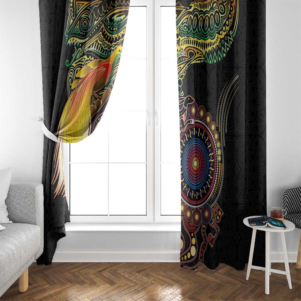 Papua New Guinea and Australia Together Window Curtain Bird of Paradise and Kangaroo Melanesian Aboriginal Motifs LT03 - Polynesian Pride
