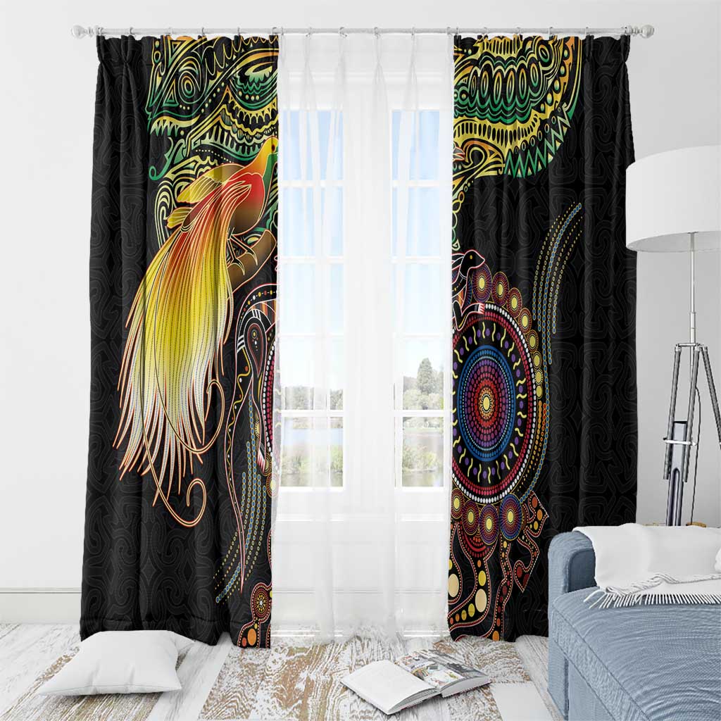Papua New Guinea and Australia Together Window Curtain Bird of Paradise and Kangaroo Melanesian Aboriginal Motifs LT03 - Polynesian Pride