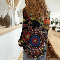 Papua New Guinea and Australia Together Women Casual Shirt Bird of Paradise and Kangaroo Melanesian Aboriginal Motifs LT03 - Polynesian Pride