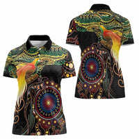Papua New Guinea and Australia Together Women Polo Shirt Bird of Paradise and Kangaroo Melanesian Aboriginal Motifs LT03 - Polynesian Pride