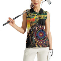 Papua New Guinea and Australia Together Women Sleeveless Polo Shirt Bird of Paradise and Kangaroo Melanesian Aboriginal Motifs - Polynesian Pride