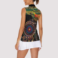 Papua New Guinea and Australia Together Women Sleeveless Polo Shirt Bird of Paradise and Kangaroo Melanesian Aboriginal Motifs - Polynesian Pride