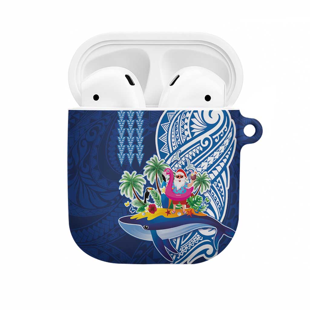 Hawaiian Mele Kalikimaka AirPods Case Funny Santa on Whale Island with Kakau Tattoos - Polynesian Pride