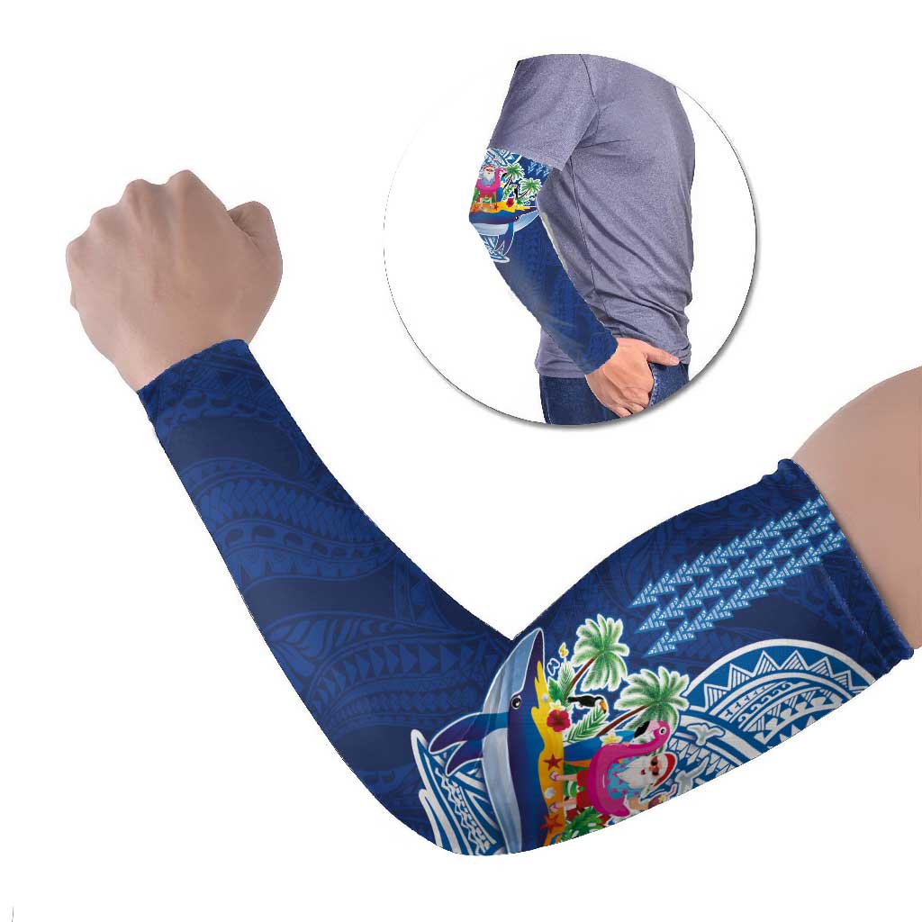 Hawaiian Mele Kalikimaka Arm Sleeves Funny Santa on Whale Island with Kakau Tattoos - Polynesian Pride