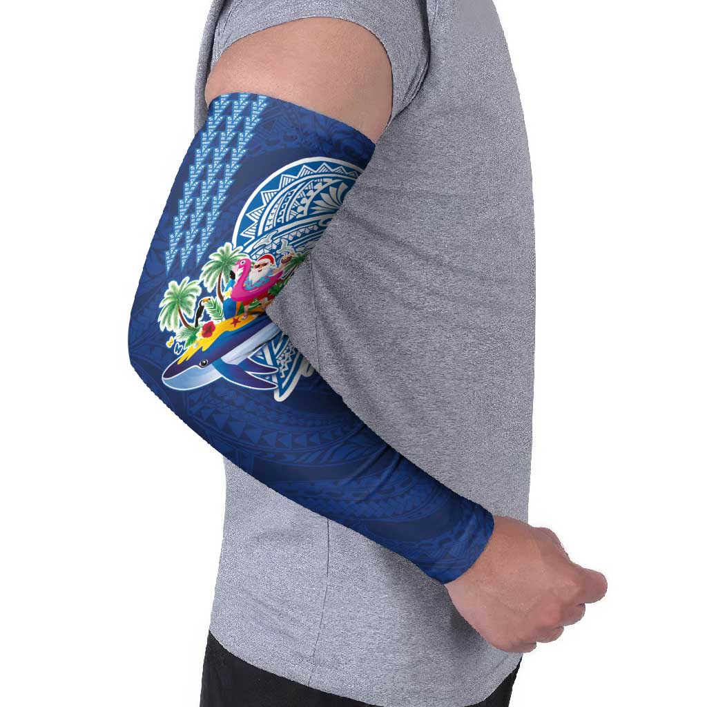 Hawaiian Mele Kalikimaka Arm Sleeves Funny Santa on Whale Island with Kakau Tattoos - Polynesian Pride