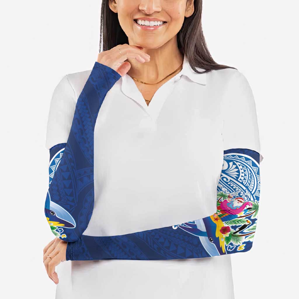 Hawaiian Mele Kalikimaka Arm Sleeves Funny Santa on Whale Island with Kakau Tattoos - Polynesian Pride