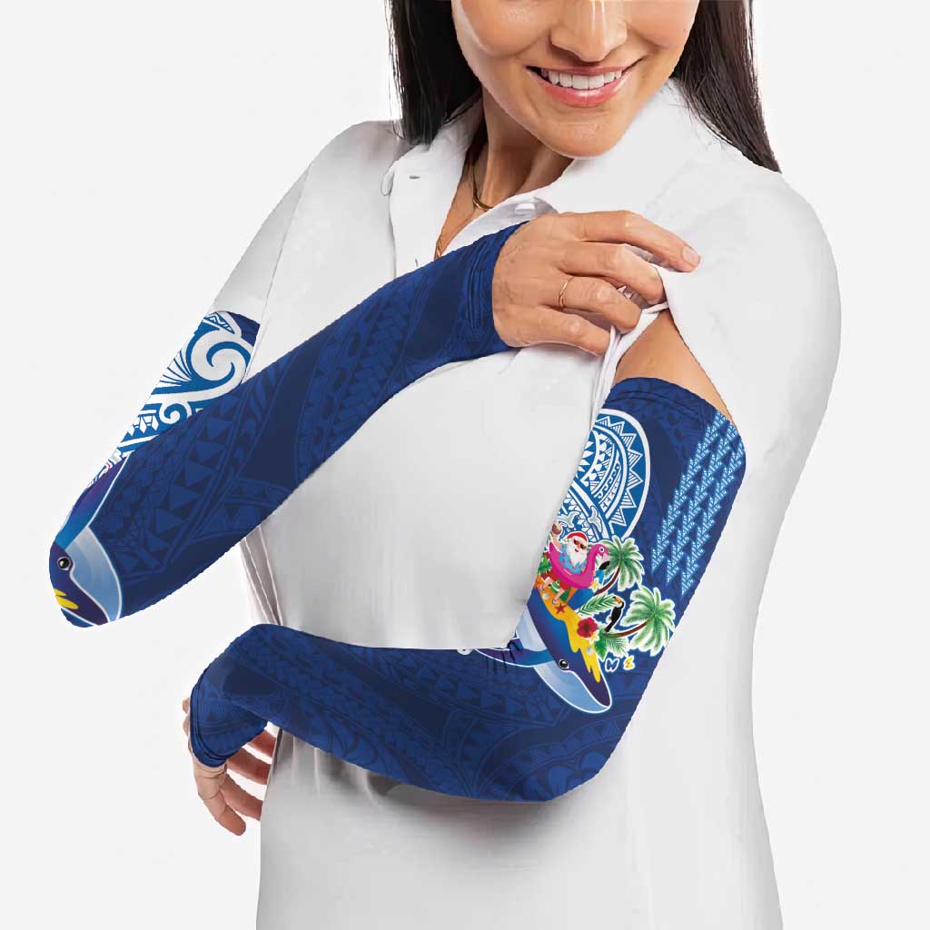 Hawaiian Mele Kalikimaka Arm Sleeves Funny Santa on Whale Island with Kakau Tattoos - Polynesian Pride