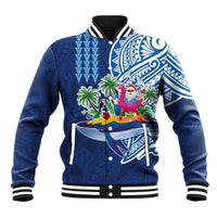 Hawaiian Mele Kalikimaka Baseball Jacket Funny Santa on Whale Island with Kakau Tattoos - Polynesian Pride