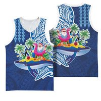 Hawaiian Mele Kalikimaka Basketball Jersey Funny Santa on Whale Island with Kakau Tattoos - Polynesian Pride
