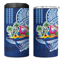 Hawaiian Mele Kalikimaka 4 in 1 Can Cooler Tumbler Funny Santa on Whale Island with Kakau Tattoos LT03 One Size: 16 oz Blue - Polynesian Pride