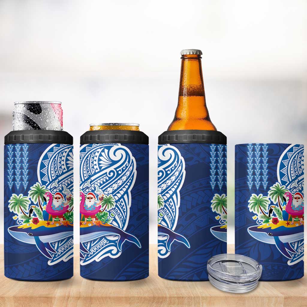 Hawaiian Mele Kalikimaka 4 in 1 Can Cooler Tumbler Funny Santa on Whale Island with Kakau Tattoos LT03 - Polynesian Pride