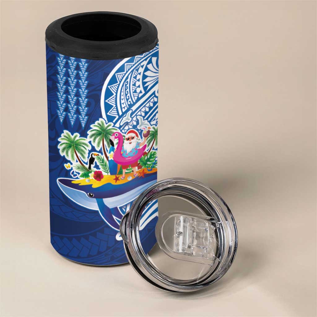 Hawaiian Mele Kalikimaka 4 in 1 Can Cooler Tumbler Funny Santa on Whale Island with Kakau Tattoos LT03 - Polynesian Pride