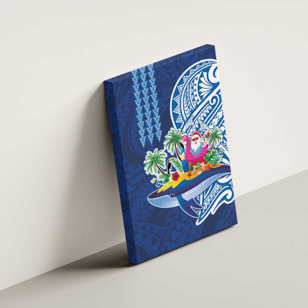 Hawaiian Mele Kalikimaka Canvas Wall Art Funny Santa on Whale Island with Kakau Tattoos - Polynesian Pride
