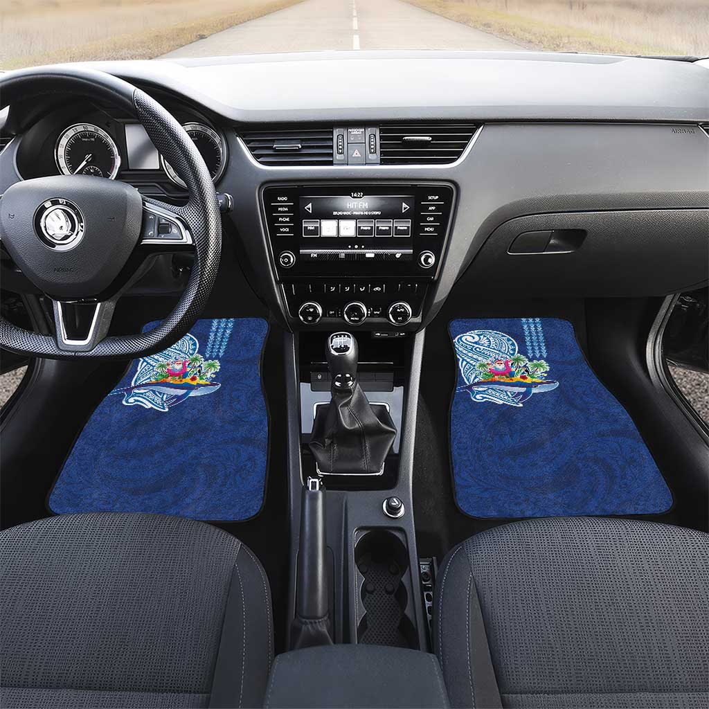 Hawaiian Mele Kalikimaka Car Mats Funny Santa on Whale Island with Kakau Tattoos - Polynesian Pride