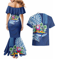 Hawaiian Mele Kalikimaka Couples Matching Mermaid Dress and Hawaiian Shirt Funny Santa on Whale Island with Kakau Tattoos LT03 - Polynesian Pride