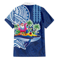 Hawaiian Mele Kalikimaka Family Matching Long Sleeve Bodycon Dress and Hawaiian Shirt Funny Santa on Whale Island with Kakau Tattoos LT03 - Polynesian Pride