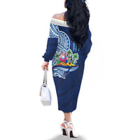Hawaiian Mele Kalikimaka Family Matching Off The Shoulder Long Sleeve Dress and Hawaiian Shirt Funny Santa on Whale Island with Kakau Tattoos LT03 - Polynesian Pride