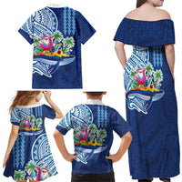 Hawaiian Mele Kalikimaka Family Matching Off Shoulder Maxi Dress and Hawaiian Shirt Funny Santa on Whale Island with Kakau Tattoos LT03 - Polynesian Pride