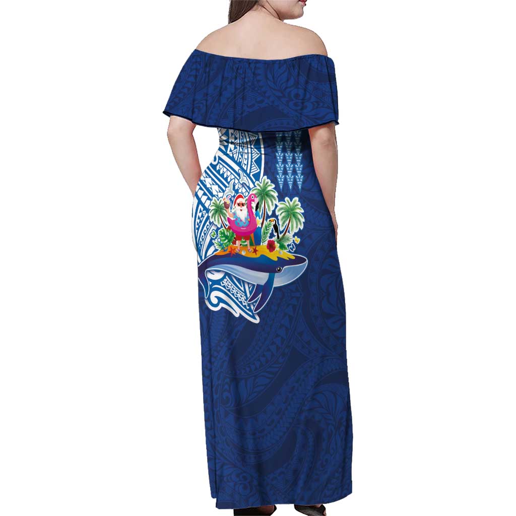 Hawaiian Mele Kalikimaka Family Matching Off Shoulder Maxi Dress and Hawaiian Shirt Funny Santa on Whale Island with Kakau Tattoos LT03 - Polynesian Pride