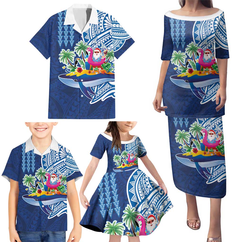 Hawaiian Mele Kalikimaka Family Matching Puletasi and Hawaiian Shirt Funny Santa on Whale Island with Kakau Tattoos LT03 - Polynesian Pride