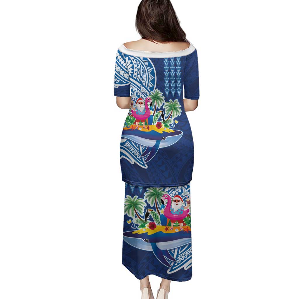 Hawaiian Mele Kalikimaka Family Matching Puletasi and Hawaiian Shirt Funny Santa on Whale Island with Kakau Tattoos LT03 - Polynesian Pride