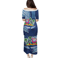 Hawaiian Mele Kalikimaka Family Matching Puletasi and Hawaiian Shirt Funny Santa on Whale Island with Kakau Tattoos LT03 - Polynesian Pride