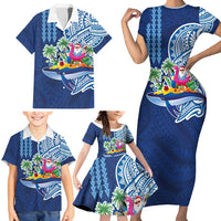 Hawaiian Mele Kalikimaka Family Matching Short Sleeve Bodycon Dress and Hawaiian Shirt Funny Santa on Whale Island with Kakau Tattoos LT03 - Polynesian Pride