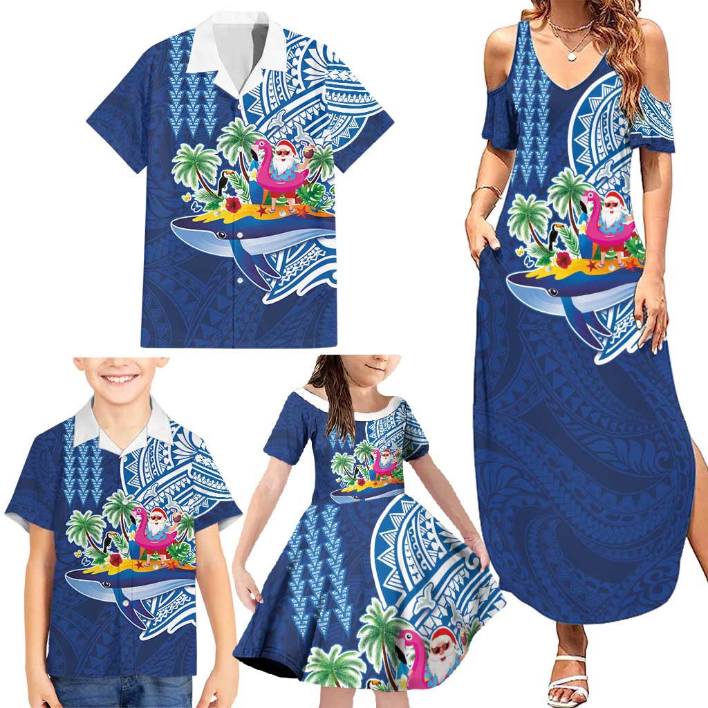 Hawaiian Mele Kalikimaka Family Matching Summer Maxi Dress and Hawaiian Shirt Funny Santa on Whale Island with Kakau Tattoos LT03 - Polynesian Pride