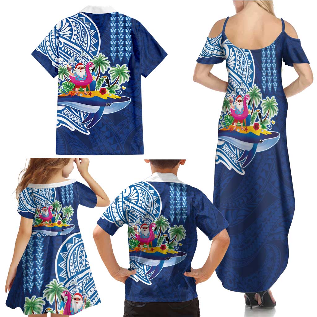 Hawaiian Mele Kalikimaka Family Matching Summer Maxi Dress and Hawaiian Shirt Funny Santa on Whale Island with Kakau Tattoos LT03 - Polynesian Pride