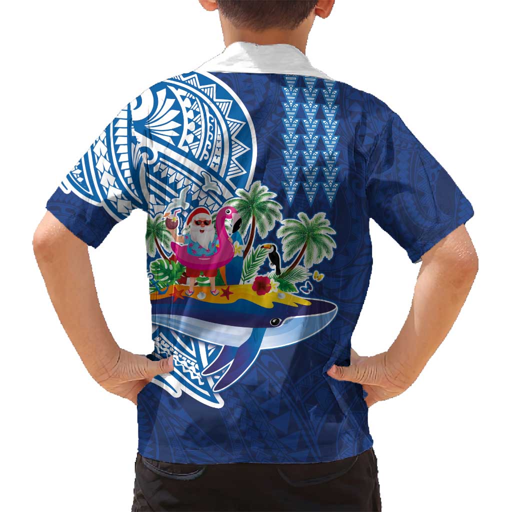 Hawaiian Mele Kalikimaka Family Matching Tank Maxi Dress and Hawaiian Shirt Funny Santa on Whale Island with Kakau Tattoos LT03 - Polynesian Pride