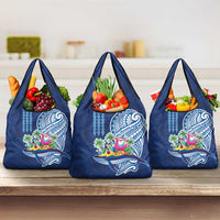 Hawaiian Mele Kalikimaka Grocery Bag Funny Santa on Whale Island with Kakau Tattoos - Polynesian Pride