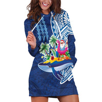 Hawaiian Mele Kalikimaka Hoodie Dress Funny Santa on Whale Island with Kakau Tattoos LT03 Blue - Polynesian Pride