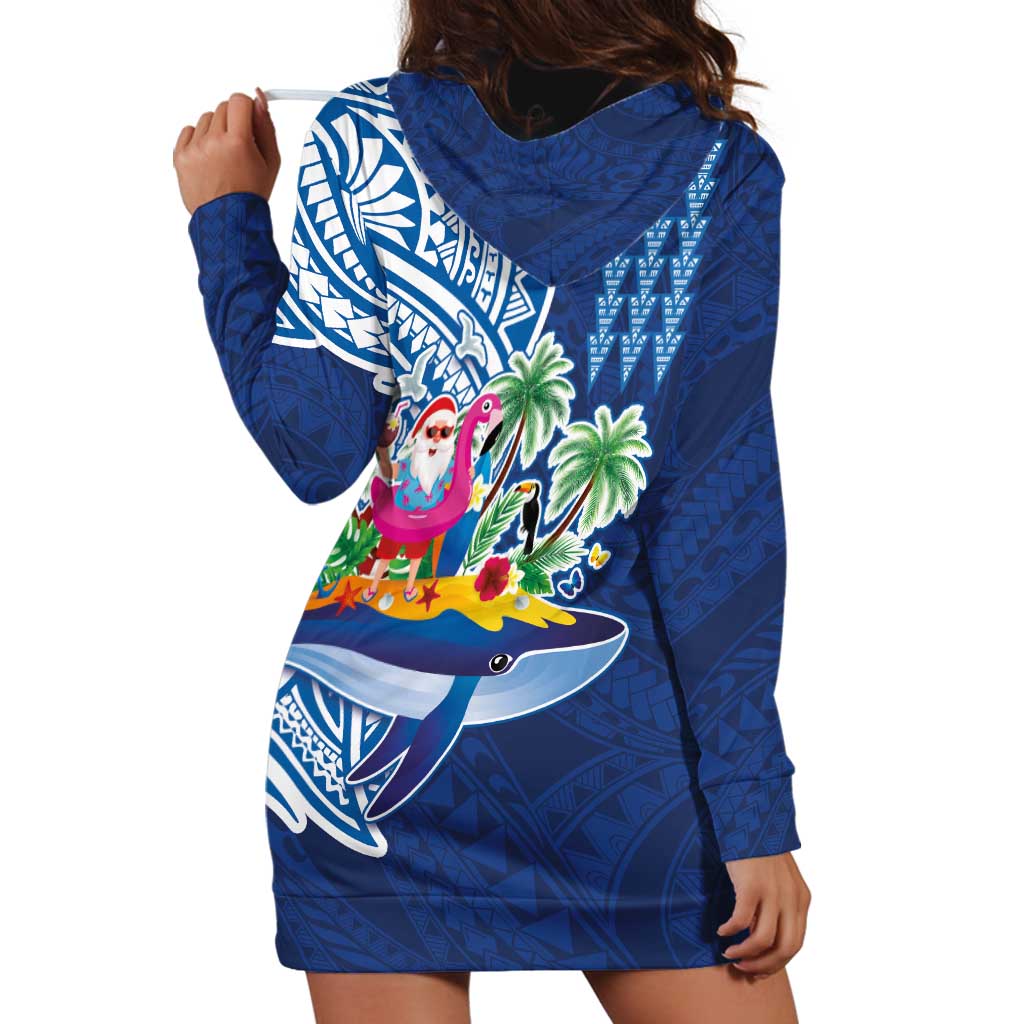 Hawaiian Mele Kalikimaka Hoodie Dress Funny Santa on Whale Island with Kakau Tattoos LT03 - Polynesian Pride