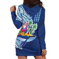 Hawaiian Mele Kalikimaka Hoodie Dress Funny Santa on Whale Island with Kakau Tattoos LT03 - Polynesian Pride