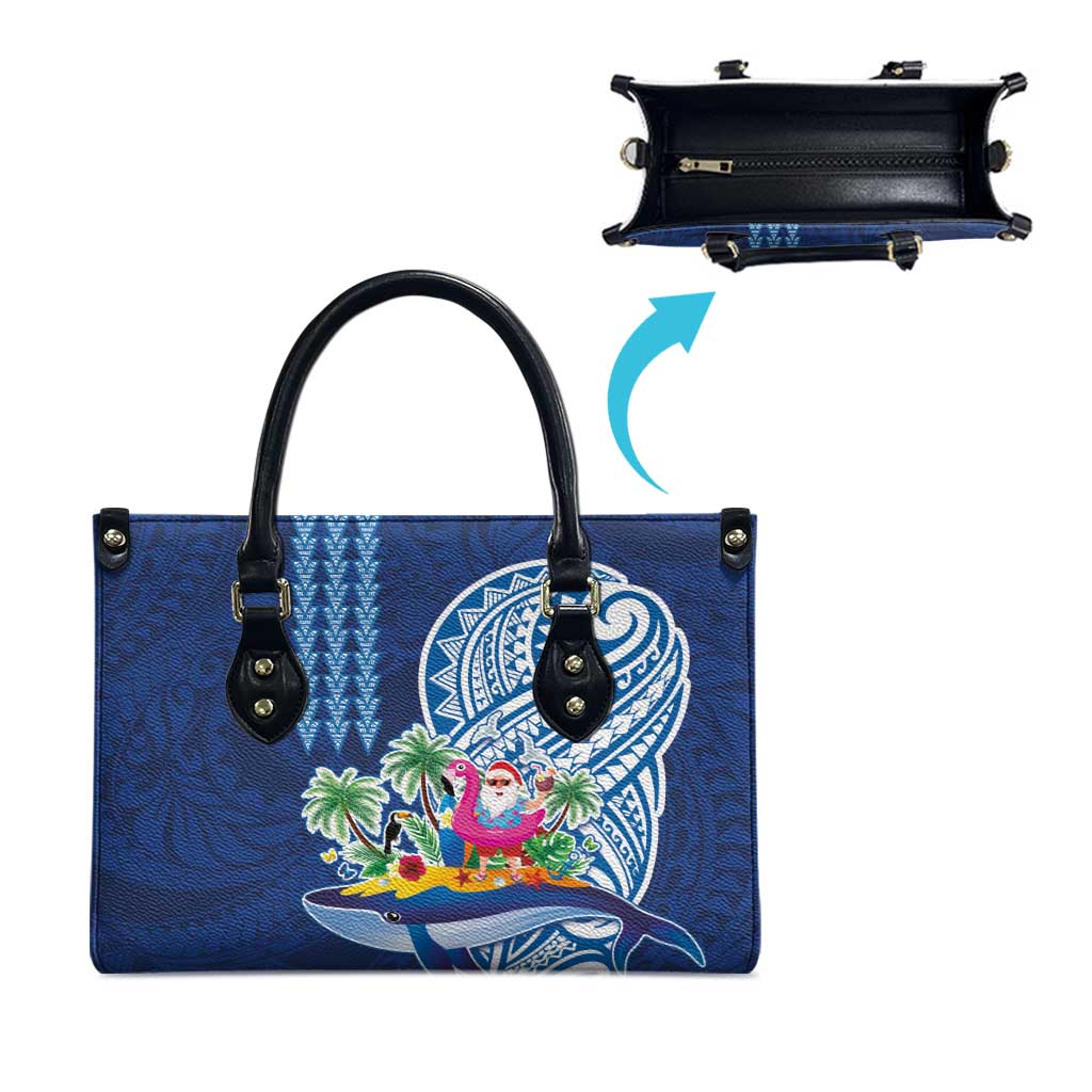 Hawaiian Mele Kalikimaka Leather Bag Funny Santa on Whale Island with Kakau Tattoos - Polynesian Pride