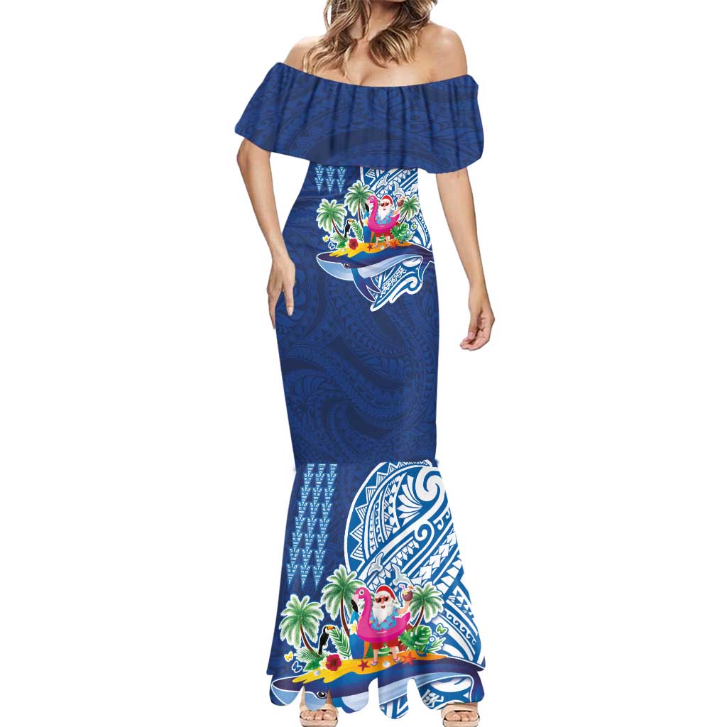 Hawaiian Mele Kalikimaka Mermaid Dress Funny Santa on Whale Island with Kakau Tattoos LT03 - Polynesian Pride