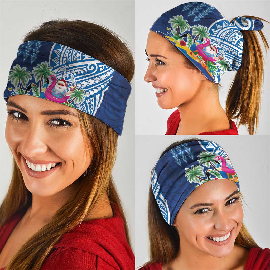 Hawaiian Mele Kalikimaka Neck Gaiter Funny Santa on Whale Island with Kakau Tattoos - Polynesian Pride