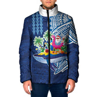Hawaiian Mele Kalikimaka Padded Jacket Funny Santa on Whale Island with Kakau Tattoos - Polynesian Pride
