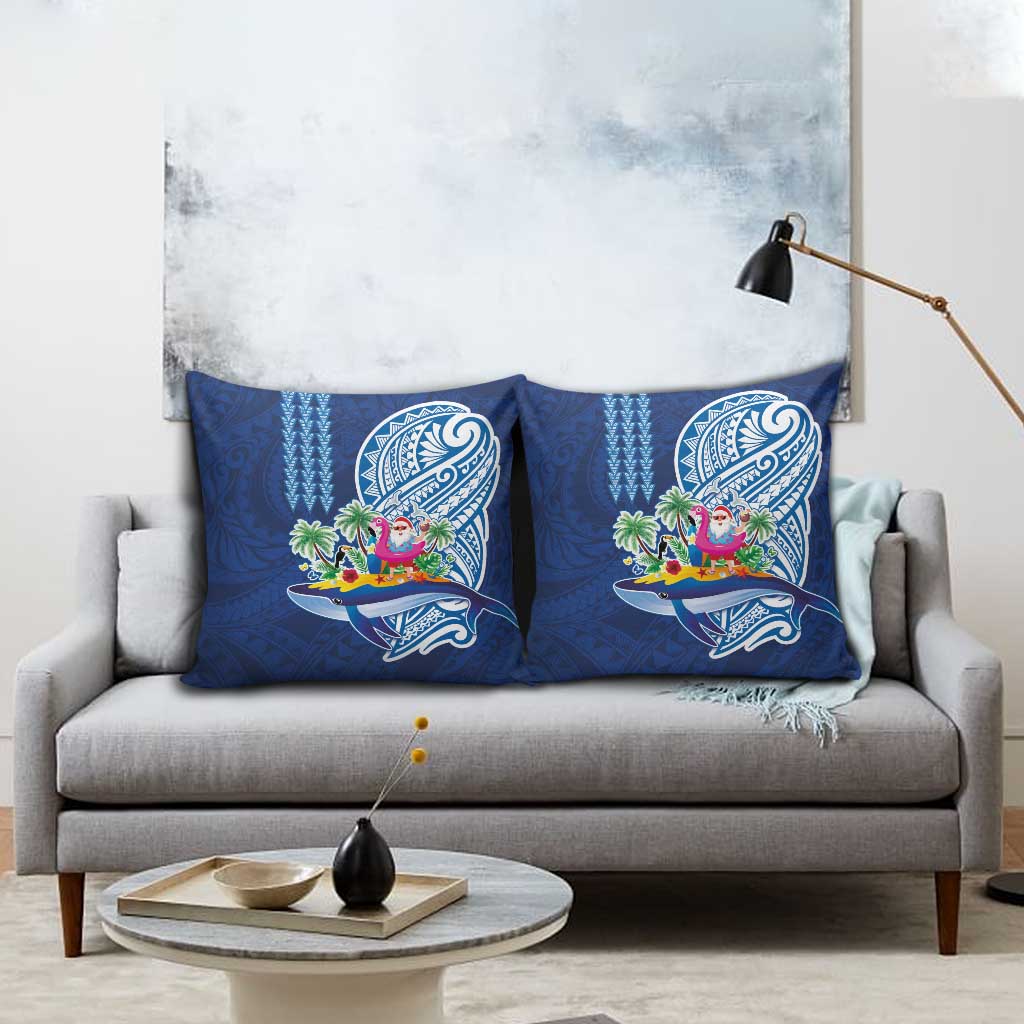 Hawaiian Mele Kalikimaka Pillow Cover Funny Santa on Whale Island with Kakau Tattoos - Polynesian Pride