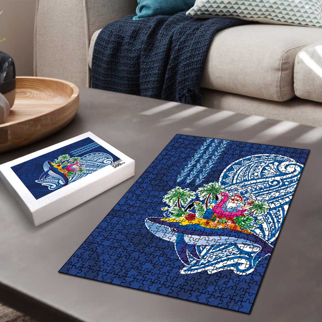 Hawaiian Mele Kalikimaka Puzzle Funny Santa on Whale Island with Kakau Tattoos - Polynesian Pride