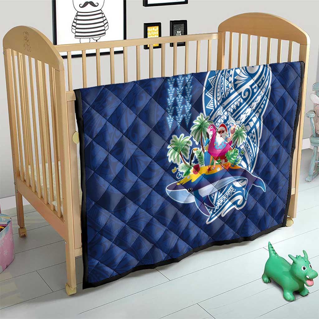 Hawaiian Mele Kalikimaka Quilt Funny Santa on Whale Island with Kakau Tattoos - Polynesian Pride