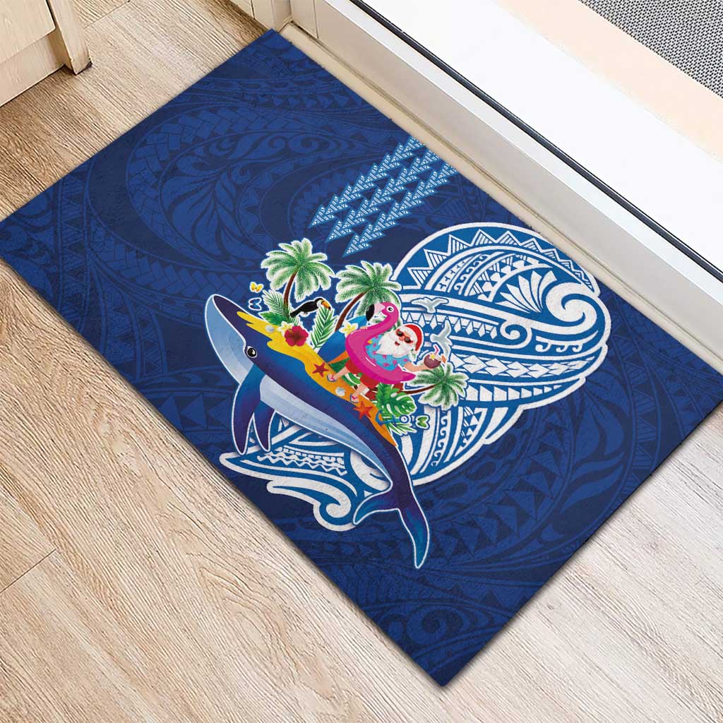 Hawaiian Mele Kalikimaka Rubber Doormat Funny Santa on Whale Island with Kakau Tattoos - Polynesian Pride