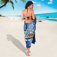 Hawaiian Mele Kalikimaka Sarong Funny Santa on Whale Island with Kakau Tattoos - Polynesian Pride