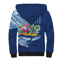 Hawaiian Mele Kalikimaka Sherpa Hoodie Funny Santa on Whale Island with Kakau Tattoos LT03 - Polynesian Pride