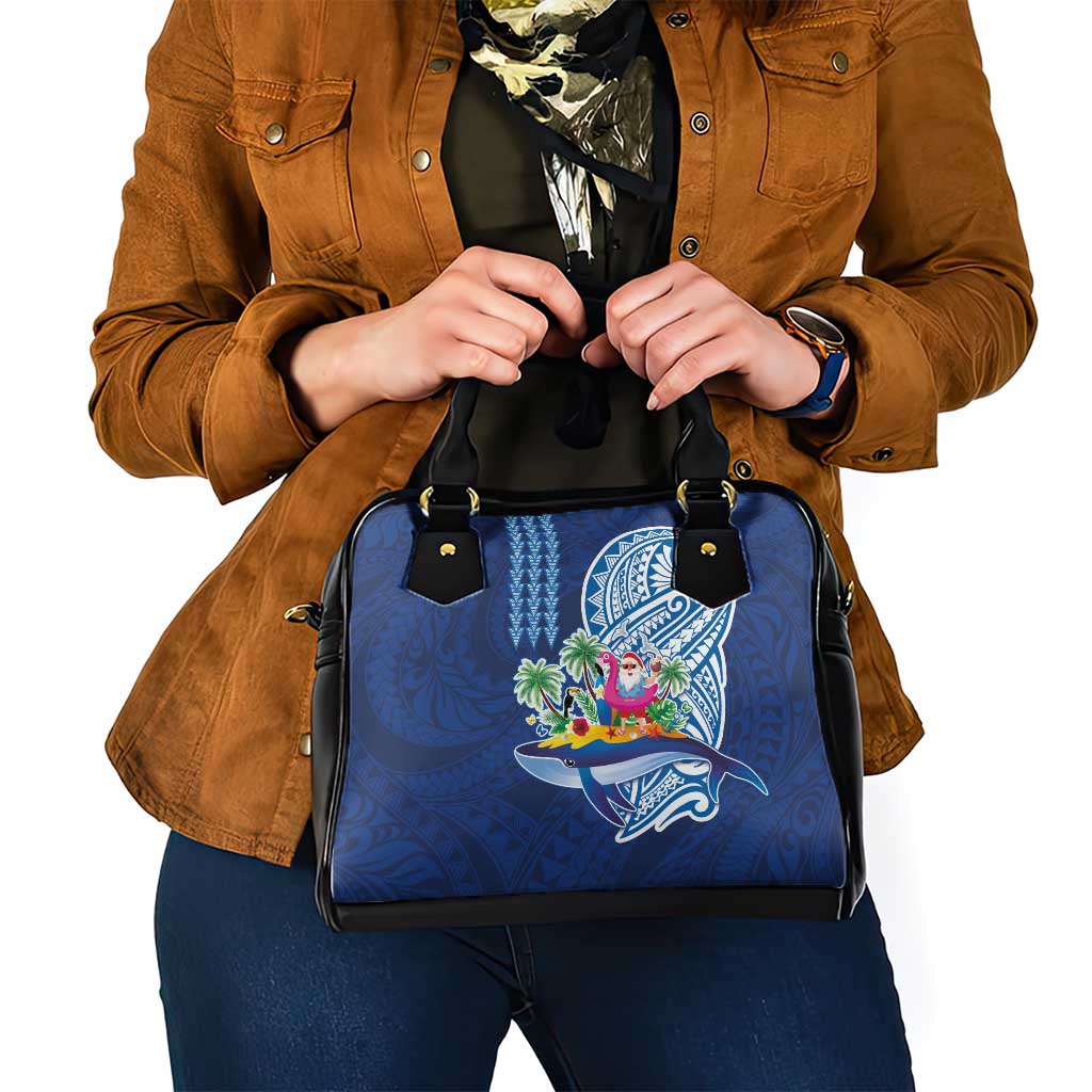 Hawaiian Mele Kalikimaka Shoulder Handbag Funny Santa on Whale Island with Kakau Tattoos - Polynesian Pride