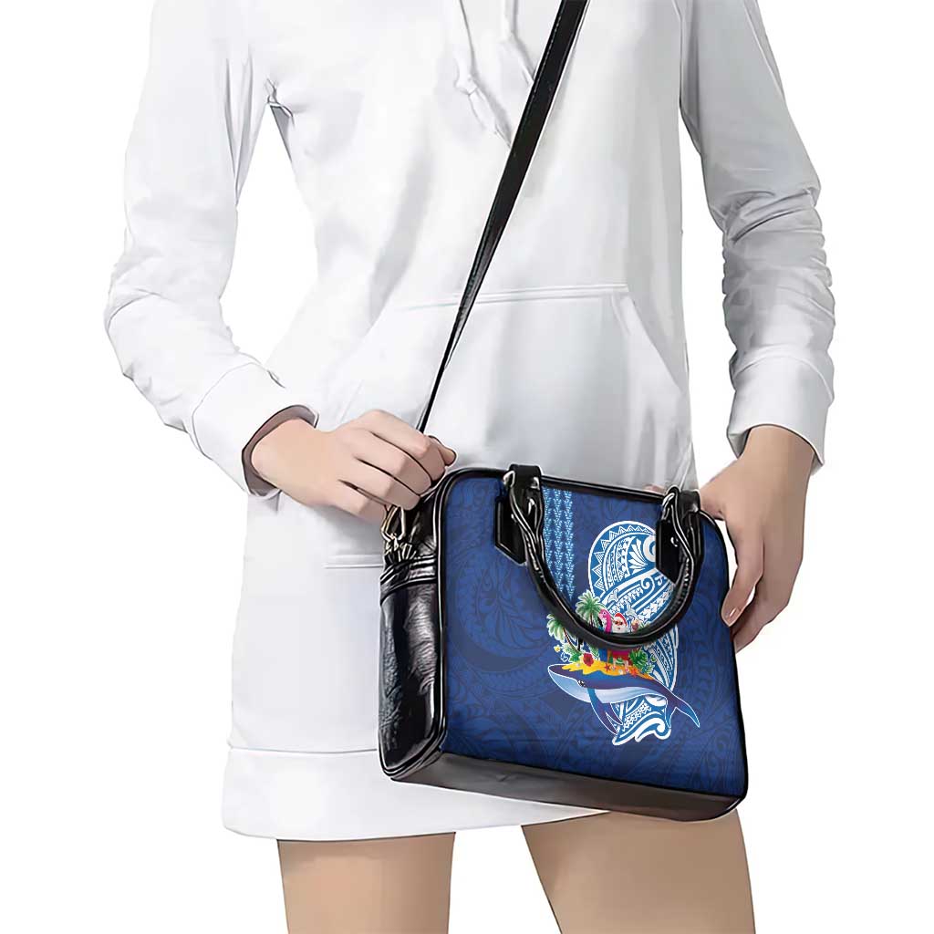 Hawaiian Mele Kalikimaka Shoulder Handbag Funny Santa on Whale Island with Kakau Tattoos - Polynesian Pride