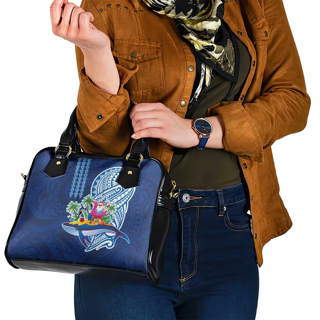 Hawaiian Mele Kalikimaka Shoulder Handbag Funny Santa on Whale Island with Kakau Tattoos - Polynesian Pride