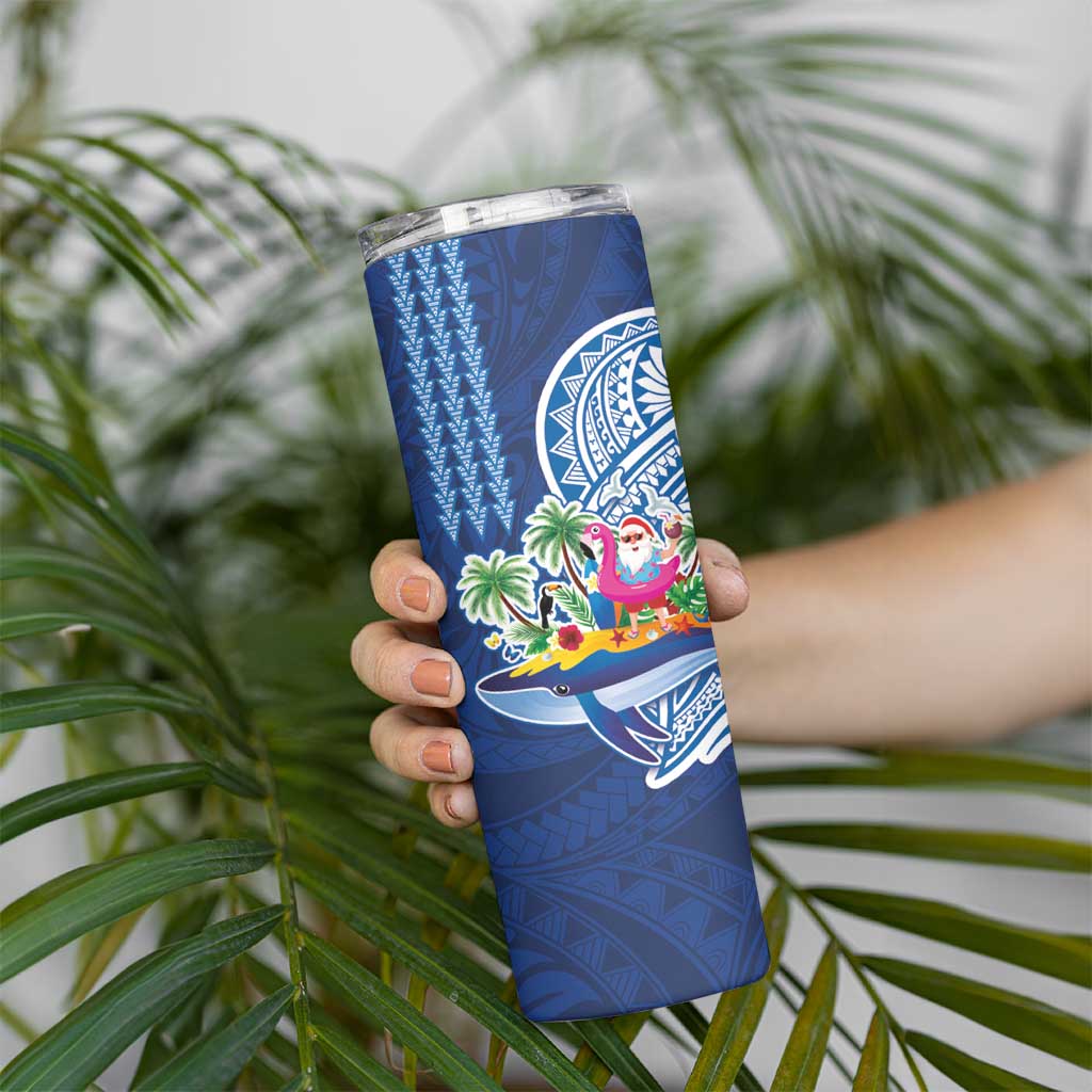 Hawaiian Mele Kalikimaka Skinny Tumbler Funny Santa on Whale Island with Kakau Tattoos LT03 - Polynesian Pride