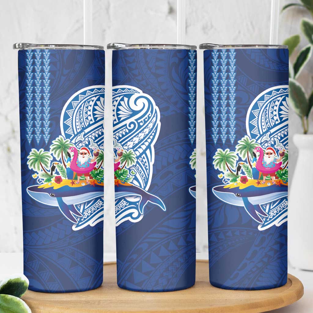Hawaiian Mele Kalikimaka Skinny Tumbler Funny Santa on Whale Island with Kakau Tattoos LT03 - Polynesian Pride